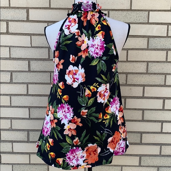 βDONATEDβBlack Floral Elastic Mock Neck Sleeveless Tunic Top - Picture 4 of 9